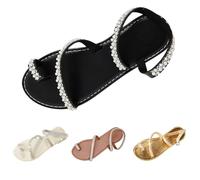 Momolaa Clearance Greek Style Sandals for Women Size 7.5 Diamond Glitter Toe Ring Strappy Flat Sandals Slingback Ankle Cuff Strappy Sandal Roman Boho Chic Summer Shoes Black Footwears