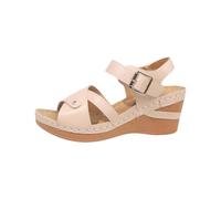 Momolaa Clearance Size 4 WOMEN's Summer Sandals Orthopedic Ankle Strap Adjustable Wedge Sandals Wide Fit Walking Sandal with Open Toe Sandles Footwear Z1_White