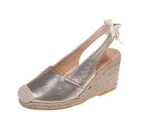 Momolaa Clearance UK 3.5 Closed Toe Sandals for Women Espadrilles Hessian Wedge Close Pointed Toe Elastic Ankle Strap Platform Sandals Backless Summer Shoes Dressy Sandal 003_Gold