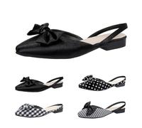 Momolaa Clearance UK 4.5 Slingback Flats Ballerinas Bow Ballet Flats for Women Pointed Toe Flower Pumps Slingback Flat Pumps Satin Black Footwear Gift Sale