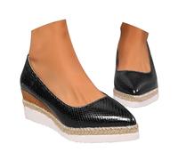 Momolaa Clearance UK 4.5 Women's Glitter Closed Toe Espadrille Wedge Pumps Ladies Shinny Platform Slip on Closed Pointed Toe Comfortable Light Weight Wedges Pumps Shoes B1_Black Footwear