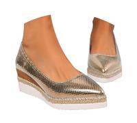 Momolaa Clearance UK 4.5 Women's Glitter Closed Toe Espadrille Wedge Pumps Ladies Shinny Platform Slip on Closed Pointed Toe Comfortable Light Weight Wedges Pumps Shoes B1_Gold Footwear