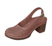 Momolaa Clearance UK 4 Closed Toe Sandals for Women with Block Heeled Slingback Strap Flower Eyelet Brown Footwear Sandle
