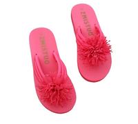 Momolaa Clearance UK 4 Ladies 3D Flower Flat Sandals Flip Flops EVA Light Weight Dressy Slip on Summer Cute Flat Beach Thong Sandals Slippers E1_Hot Pink Footwear Sandle