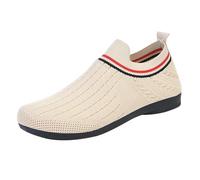 Momolaa Clearance UK 4 Womens Nurse Shoe Slip on Knit Dressy Shoes Casual Flats Comfortable Lightweight Walking Shoe Trainers White Footwear Gift Sale