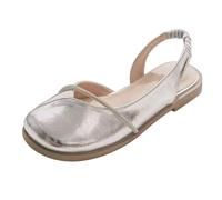 Momolaa Clearance UK 5 Closed Toe Slingback Flat Sandals for Women Cute Sling Back Sandals with Toe Covered Ladies Silver Footwear Sandle