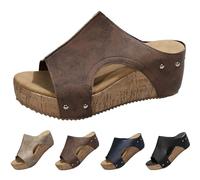 Momolaa CLEARANCE UK 5 Cork Wedge Platform Sandals for Women Open toe High Wedge heel Slide Sandals 03_Coffee