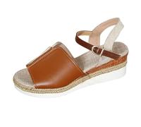 Momolaa Clearance UK 6.5 Hessian Wedge Sandals for Women,Ladies Sandals PU Leather Vamps Ankle Strap Platform Wedges Jute-Rope Sandles with Open Toe Brown Footwear Sandles Sandalias