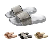 Momolaa Clearance UK 6.5 Womens Slip on Glitter Diamante Holiday Summer Open Back Mule Sliders Sandals Flip Flop Beach Inddor Outdoor Slippers Sandles Silver