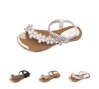 Momolaa Clearance UK 6 Sandals Womens Dressy Toe Post Bohemian Walking Sandal Bling Diamante Glitter Shoes Summer Ankle Strap Elastic Flat Slip On Wedges Sandal Ladies Flip Flops B1_White