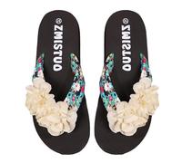 Momolaa Clearance UK 7.5 Ladies 3D Flower Flat Sandals Flip Flops EVA Light Weight Dressy Slip on Summer Cute Flat Beach Thong Sandals Slippers Beige Footwear Sandle