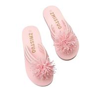 Momolaa Clearance UK 7.5 Ladies 3D Flower Flat Sandals Flip Flops EVA Light Weight Dressy Slip on Summer Cute Flat Beach Thong Sandals Slippers E1_Pink Footwear Sandle