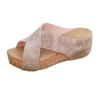 Momolaa CLEARANCE UK 7 Cork Wedge Platform Sandals for Women Open toe High Wedge heel Slide Sandals 04_White