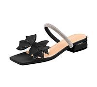 Momolaa Clearance Womens Chunky Low Heel Diamante Sandals Ladies Square Toe Sparkly Rhinestone Mule Shoe Slip On Square Toe Mule Slider UK 6 1_Black
