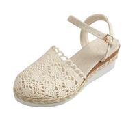 Momolaa Closed Toe Espadrille Wedge Sandals for Women Crochet Upper Slip on Buckle Ankle Strap Wide Fit Stretch Sandal Comfortable Casual Cap Toe Summer Wedges Shoes Ladies Footwear size 7.5 White