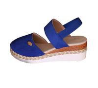 Momolaa Closed Toe Espadrille Wedge Sandals for Women Platform Slip on Elastic Sling Back Strap Wide Fit Stretch Sandal Comfortable Casual Summer Wedges Shoes Ladies Footwear size 6 Blue