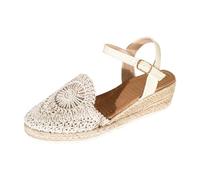 Momolaa Closed Toe Espadrilles Low Wedge Sandals for Women Ladies size 4 With Ankle Strap Hessian Sandals 001_White Trendy Footwear
