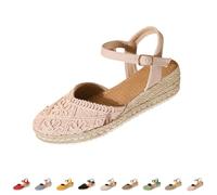 Momolaa Closed Toe Espadrilles Low Wedge Sandals for Women Ladies size 4 With Ankle Strap Hessian Sandals 002_Pink Trendy Footwear