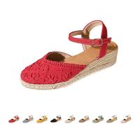 Momolaa Closed Toe Espadrilles Low Wedge Sandals for Women Ladies size 5.5 With Ankle Strap Hessian Sandals 002_Red Trendy Footwear