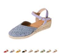 Momolaa Closed Toe Espadrilles Low Wedge Sandals for Women Ladies size 5.5 With Ankle Strap Hessian Sandals 002_Blue Trendy Footwear