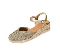 Momolaa Closed Toe Espadrilles Low Wedge Sandals for Women Ladies size 7 With Ankle Strap Hessian Sandals 002_Gold Trendy Footwear