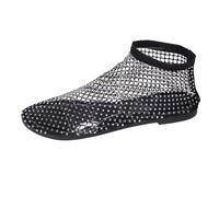 Momolaa Crystal Mesh Ballet Flats for Women Rhinestone Flat Shoes Rhinestones See Through Ankle Boots Fishing Net Hollow Out Flat Sandals Short Boots Size 6.5 Sale Clearance A0_Black