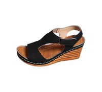 Momolaa Dark Gray Womens Wedge Sandals with Arch Support -Ladies Touch Closure Adjustable Ankle Strap Open Toe Platform Orthopedic Sandal Footwear Size 5