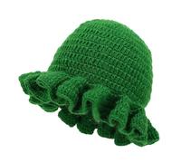 Momolaa Deep Green Women's Boho Crochet Ruffle Brim Bucket Hat Foldable Hat Cute Knit Floppy Cap Beanies for Ladies Girl UK