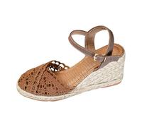 Momolaa Espadrilles Closed Toe Sandals for Women Ladies Wedges size 3.5 With Ankle Strap Hessian Sandals C1_Brown Trendy Footwear
