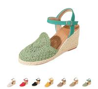 Momolaa Espadrilles Closed Toe Sandals for Women Ladies Wedges size 5 With Ankle Strap Hessian Sandals B1_Green Trendy Footwear