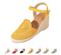 Momolaa Espadrilles Closed Toe Sandals for Women Ladies Wedges size 5 With Ankle Strap Hessian Sandals B1_Yellow Trendy Footwear