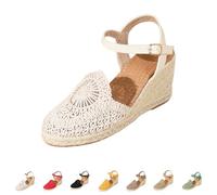 Momolaa Espadrilles Closed Toe Sandals for Women Ladies Wedges size 6.5 With Ankle Strap Hessian Sandals B1_White Trendy Footwear