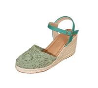 Momolaa Espadrilles Closed Toe Sandals for Women Ladies Wedges size 6.5 With Ankle Strap Hessian Sandals A1_Green Trendy Footwear