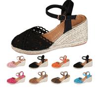 Momolaa Espadrilles Closed Toe Sandals for Women Ladies Wedges size 6.5 With Ankle Strap Hessian Sandals C1_Black Trendy Footwear