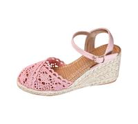 Momolaa Espadrilles Closed Toe Sandals for Women Ladies Wedges size 6.5 With Ankle Strap Hessian Sandals C1_Pink Trendy Footwear