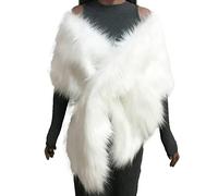 Momolaa Faux Fur Collar Scarf Wrap for Women Winter Neck Warmer, Fake Collar Coat Accessory, 2-White