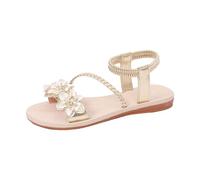 Momolaa Flower Braided Flat Sandals for Women Size 6.5 Gold Summer Gladiator Open Toe Slip in Strappy Elastic Ankle Strap Vacation Sandals Slingback Shoes Sandle