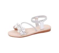 Momolaa Flower Braided Flat Sandals for Women Size 7 Silver Summer Gladiator Open Toe Slip in Strappy Elastic Ankle Strap Vacation Sandals Slingback Shoes Sandle