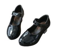 Momolaa Girls Block Heeled Mary Jane with Adjustable Strap Patent Round Toe School Uniform Oxford Heels Classic Cute Pumps Dress Shoes for Little Kids/Big Kids Girl Gifts Size 2 Black