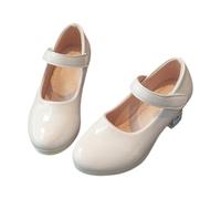Momolaa Girls Block Heeled Mary Jane with Adjustable Strap Patent Round Toe School Uniform Oxford Heels Classic Cute Pumps Dress Shoes for Little Kids/Big Kids Girl Gifts Size 4 Beige