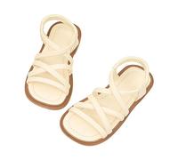 Momolaa Girls' Sandals Childrens Kids Girls Slip on Summer Crisscross Strappy Sandals Leather Open Toe Elastic Ankle Strap Holiday Vacation Shoes Size 2 A0_Clearance Beige