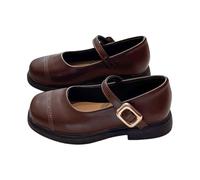 Momolaa Girls School Mary Jane with Adjustable Strap Retro Round Toe Chunky Heel School Uniform Oxford Flats Dress Shoes for Little Kids/Big Kids Girl Gifts Size 11 Brown
