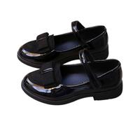Momolaa Girls School Mary Jane with Bow & Adjustable Strap Closed Toe Chunky Heel School Uniform Oxford Flats Dress Shoes for Little Kids/Big Kids Girl Gifts Size 12 Black