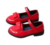 Momolaa Girls School Mary Jane with Bow & Adjustable Strap Closed Toe Chunky Heel School Uniform Oxford Flats Dress Shoes for Little Kids/Big Kids Girl Gifts Size 4 Red