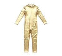 Momolaa Girls Shiny Metallic Unitard Long Sleeve Mock Neck Unitard Full Body Jumpsuit Kids Bodysuit with Multiple Color Options for 7-8 Years Gold