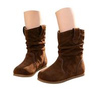 Momolaa Girls Slouch Ankle Boots No Heel Flat Low Heel Short Booties Round Toe Comfy Classic Vintage Slip on Mid Calf Boots Fall Fashion Walking Shoes for Little Kids/Big Kids Gifts Size 1.5 Brown