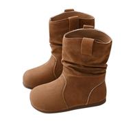 Momolaa Girls Slouch Ankle Boots No Heel Flat Low Heel Short Booties Round Toe Comfy Classic Vintage Slip on Mid Calf Boots Fall Fashion Walking Shoes for Little Kids/Big Kids Gifts Size 12.5 Khaki