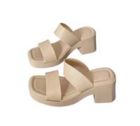 Momolaa High Chunky Platform Heels for Women UK 5.5 Block Heel Mule Sandals Square Open Toe Slip on Summer Heeled Slides Dressy Party Prom Shoes F Footwear