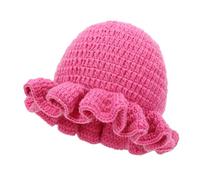 Momolaa Hot Pink Women's Boho Crochet Ruffle Brim Bucket Hat Foldable Hat Cute Knit Floppy Cap Beanies for Ladies Girl UK