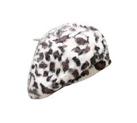 Momolaa Ladies Fashion Rabbit Beret Print Leopard Painter Hat Warm Bud Cap Solid Color French Wool White